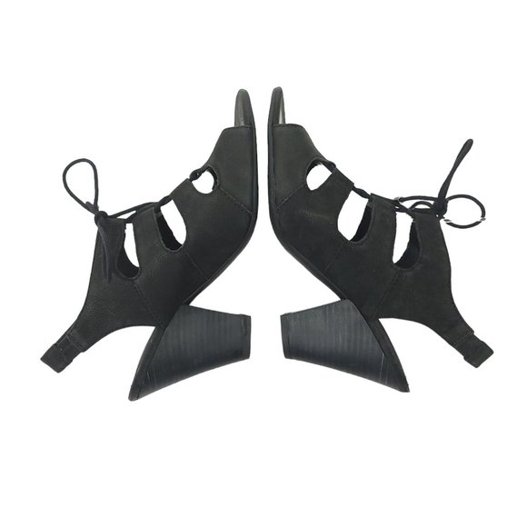 Franco Sarto A-Talia Slingback Sandal Lace Up Heels Womens 8 Black Leather - Picture 3 of 12